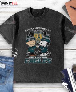 Premium Snoopy Touch hands Charlie Brown Philadelphia Eagles 93rd Anniversary T-shirt, celebrating 1933-2026.