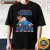 Alt Text: Premium Snoopy X Charlie Brown driving car graphic on Oklahoma City Thunder Forever T-Shirt, perfect for fans.