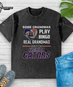 Premium Florida Gators washed t-shirt featuring grandmas playing bingo, perfect for fans and stylish comfort.