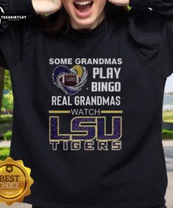 Premium sweatshirt for grandmas who play bingo and watch LSU Tigers, featuring vibrant graphics and cozy design.