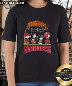 Premium South Carolina Gamecocks X Peanuts Snoopy and Friends autumn ladies tee for a wonderful fall season.
