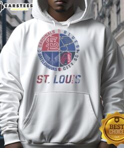 Premium St. Louis Cardinals, Blues, Battlehawks, and City SC hoodie showcasing team logos and vibrant colors.