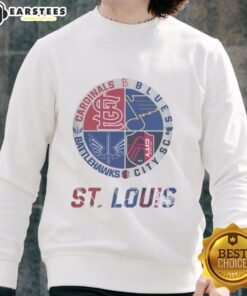 Premium St. Louis Cardinals, Blues, Battlehawks, City SC sweatshirt featuring team logos and vibrant colors.