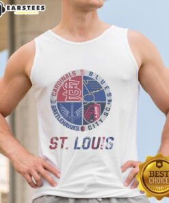 Stylish tank top featuring logos of St. Louis Cardinals, Blues, Battlehawks, and City SC for fans of all teams.