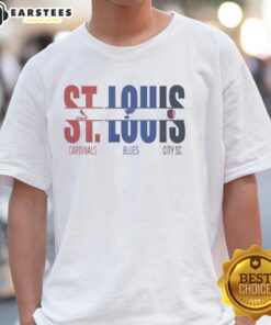 Premium St. Louis City SC T-shirt featuring St. Louis Cardinals and Blues logos, perfect for sports fans.