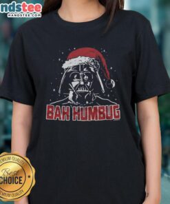 Premium Star Wars Darth Vader Bah Humbug Ladies Tee featuring iconic Darth Vader design for holiday-themed apparel.