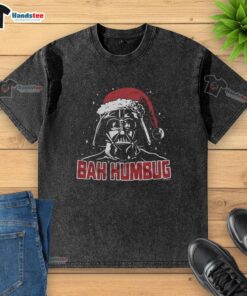 Premium Star Wars Darth Vader Bah Humbug Washed T-Shirt featuring iconic design and festive holiday theme.