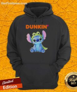Premium Stitch Cosplay Crocodile X Dunkin Donuts Hoodie featuring vibrant colors and unique design for fans.