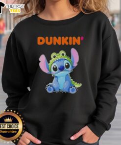 Premium Stitch Cosplay Crocodile X Dunkin Donuts Sweatshirt featuring vibrant graphics and cozy design for fans.
