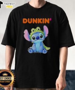 Premium Stitch Cosplay Crocodile X Dunkin' Donuts T-Shirt featuring vibrant colors and unique design for fans and collectors.