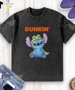 Premium Stitch Crocodile X Dunkin Donuts washed t-shirt featuring vibrant graphics and trendy design for cosplay enthusiasts.