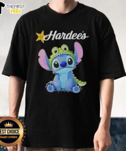 Alt Text: Premium Stitch Cosplay Crocodile X Hardee's T-Shirt featuring vibrant graphics and high-quality fabric for fans.