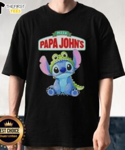 Premium Stitch Cosplay Crocodile X Pizza Papa John's T-Shirt featuring unique design and vibrant colors for fans.