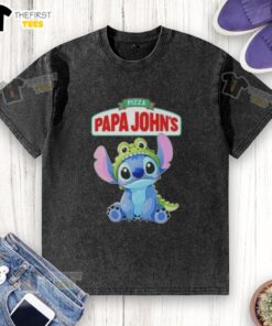 Premium Stitch Cosplay Crocodile X Pizza Papa John's washed t-shirt featuring vibrant graphics and comfortable fit.