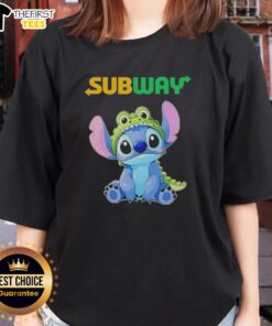 Alt Text: Premium Stitch Cosplay Crocodile X Subway Ladies Tee featuring vibrant design and comfortable fit for stylish fans.