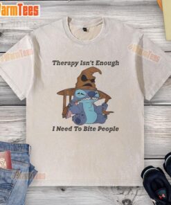 Alt Text: Premium Stitch Therapy Isn't Enough I Need to Bite People washed t-shirt, featuring bold text design on soft fabric.