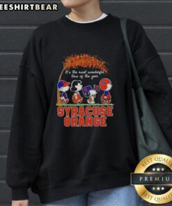 Premium Syracuse Orange X Peanuts Snoopy sweatshirt for autumn, celebrating 'It's the Most Wonderful Time of the Year.'