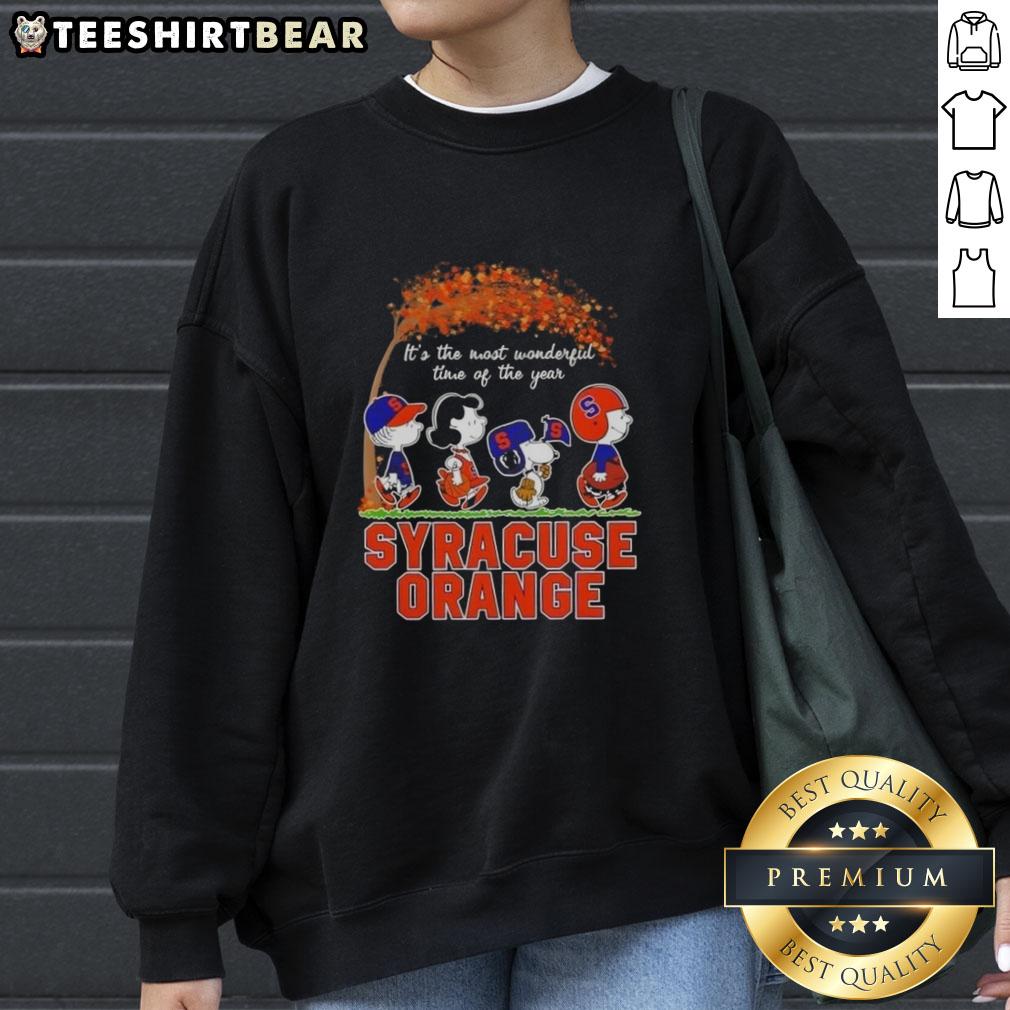premium-syracuse-orange-x-peanuts-snoopy-and-friends-autumn-its-the-most-wonderful-time-of-the-year-sweatshirt Premium Syracuse Orange X Peanuts Snoopy sweatshirt for autumn, celebrating 'It's the Most Wonderful Time of the Year.'