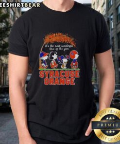 Premium Syracuse Orange X Peanuts Snoopy and Friends autumn t-shirt celebrating 'It's The Most Wonderful Time of The Year.'