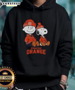 Alt Text: Premium Syracuse Orange X Snoopy and Charlie Brown hoodie featuring vibrant graphics and stylish design for fans.