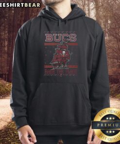 Premium Tampa Bay Buccaneers holiday hoodie featuring team colors and logo, perfect for festive football fans.