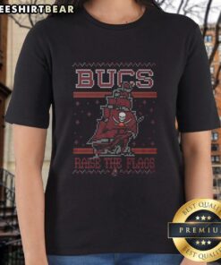 Premium Tampa Bay Buccaneers holiday ladies tee featuring vibrant team colors and festive design for NFL fans.
