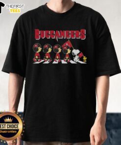Premium Tampa Bay Buccaneers X Peanuts Snoopy And Friends Abbey Road T-Shirt featuring iconic characters in stylish design.