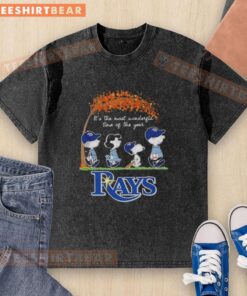 Alt Text: Premium Tampa Bay Rays X Peanuts Snoopy and Friends autumn washed t-shirt featuring festive designs for the season.