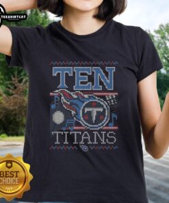 Alt Text: Premium Tennessee Titans Holiday Ladies Tee in festive colors, perfect for game day and holiday celebrations.