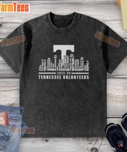 Premium Tennessee Volunteers 2025-26 washed t-shirt featuring city skyline design and all names printed.