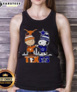 Premium Texas City skyline tank top featuring Charlie Brown, Texas Longhorns, and Dallas Cowboys designs.