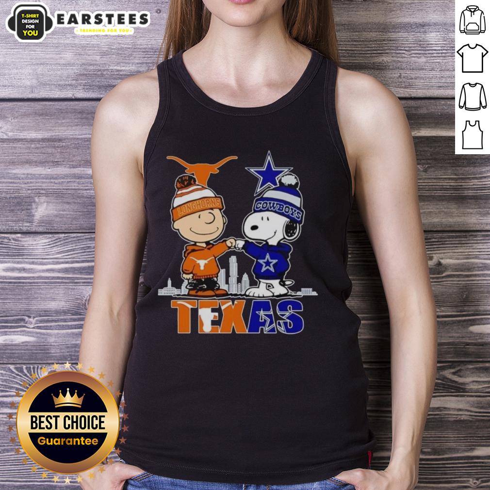 premium-texas-city-skyline-charlie-brown-texas-longhorns-and-snoopy-dallas-cowboys-tank-top Premium Texas City skyline tank top featuring Charlie Brown, Texas Longhorns, and Dallas Cowboys designs.