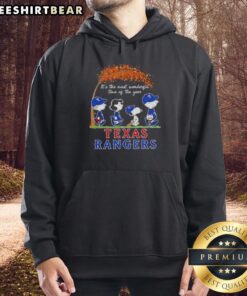 Alt Text: Premium Texas Rangers X Peanuts Snoopy and Friends hoodie for autumn, celebrating the most wonderful time of the year.