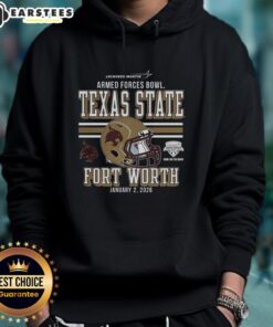 Alt Text: Premium Texas State Bobcats 2025 Armed Forces Bowl Bound hoodie featuring team colors and logo for fans.