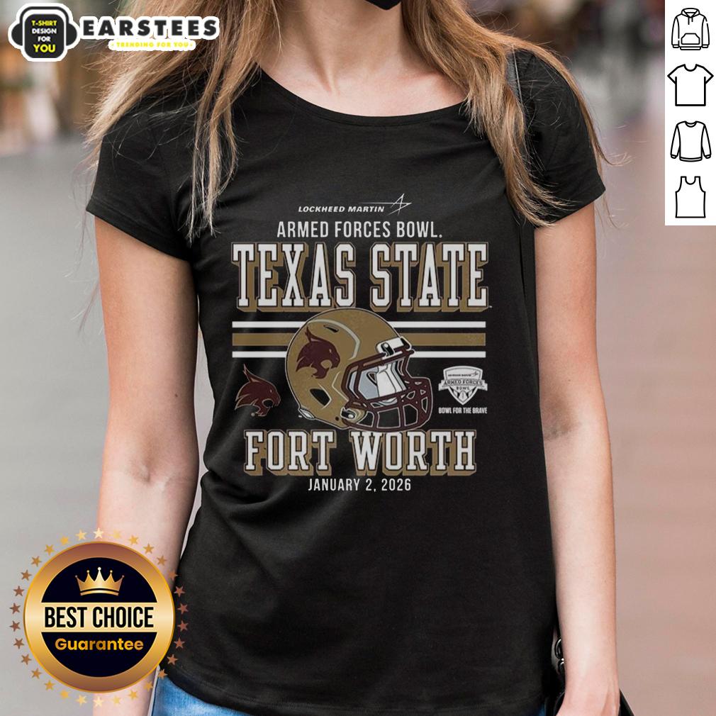 premium-texas-state-bobcats-2025-armed-forces-bowl-bound-ladies-tee Alt Text: Premium Texas State Bobcats 2025 Armed Forces Bowl Bound ladies tee showcasing team pride and stylish design.