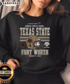 Premium Texas State Bobcats 2025 Armed Forces Bowl Bound Sweatshirt featuring team colors and logo.