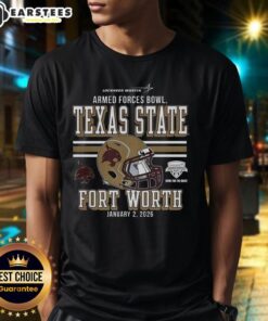 Premium Texas State Bobcats 2025 Armed Forces Bowl Bound T-Shirt featuring team logo and vibrant design for fans.