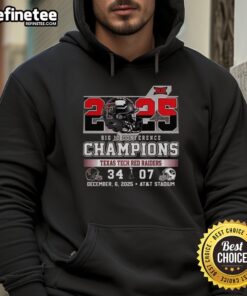 Alt Text: Premium Texas Tech Red Raiders 34 BYU 2025 Big 12 Conference Champions hoodie showcasing team pride and celebration.