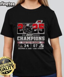 Premium Texas Tech Red Raiders 34 BYU 2025 Big 12 Conference Champions ladies tee showcasing team pride and style.