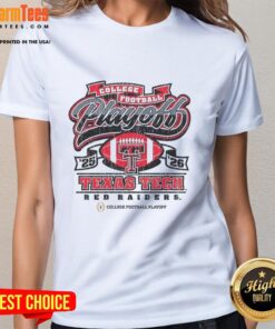 Alt Text: Premium Texas Tech Red Raiders College Football Playoff 2025-2026 ladies tee displayed on a hanger.