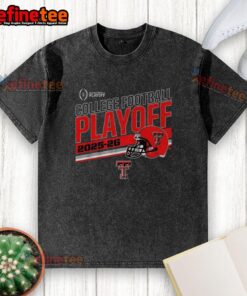 Alt Text: Premium Texas Tech Red Raiders Football Playoff 2025-2026 helmet design on a stylish washed t-shirt.