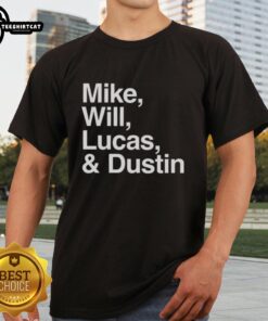 Premium Stranger Things T-Shirt featuring Mike, Will, Lucas, and Dustin for party fans. Perfect for casual outings!