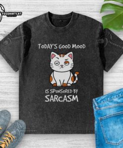 Premium Todays Good Mood Is Sponsored By Sarcasm Washed T-Shirt showcasing a stylish design perfect for casual wear.