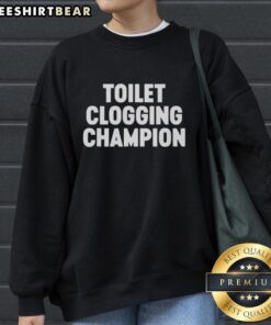 Premium Toilet Clogging Champion Sweatshirt in navy blue, featuring a fun graphic design for toilet humor enthusiasts.