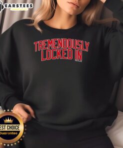 Premium Tremendously Locked-In Sweatshirt in navy blue, showcasing a stylish design and comfortable fit for everyday wear.