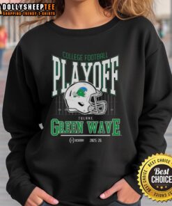 Alt Text: Premium Tulane Green Wave 2025-2026 College Football Playoff Bound Helmet Sweatshirt, showcasing team spirit and style.
