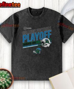 Alt Text: Premium Tulane Green Wave College Football Playoff 2025-2026 helmet design on a washed t-shirt, showcasing team spirit.