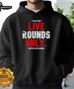 Alt Text: Premium Tyler Root Live Rounds Only Drew Blackwood Hoodie featuring a stylish design in black, perfect for streetwear.