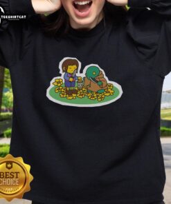 Alt Text: Premium Undertale Human and Tonberry sweatshirt featuring vibrant graphics and comfortable design for fans.