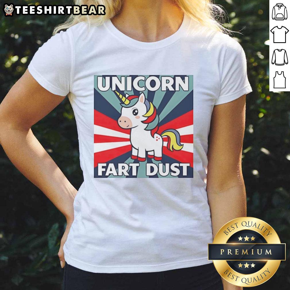 premium-unicorn-fart-dust-ladies-tee Premium Unicorn Fart Dust Ladies Tee featuring a colorful unicorn graphic and playful text for fun, casual wear.